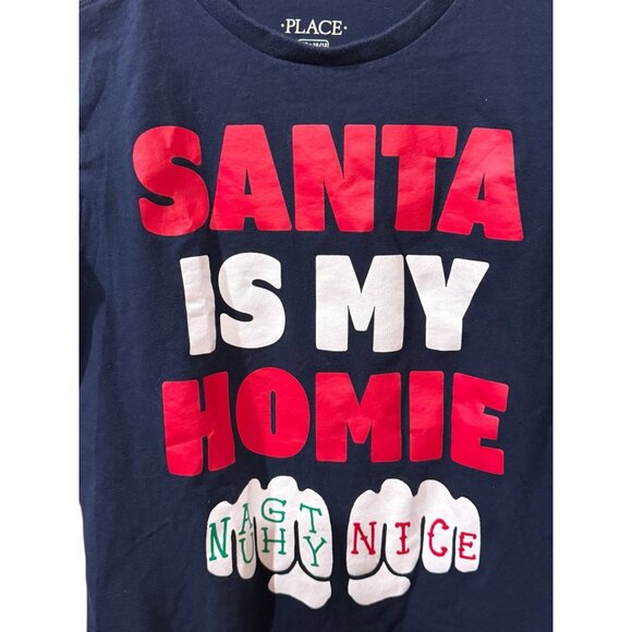 Santa Is My Homie Kids Long Sleeve Christmas Shirt  L/G 10/12  Cotton - Picture 2 of 4